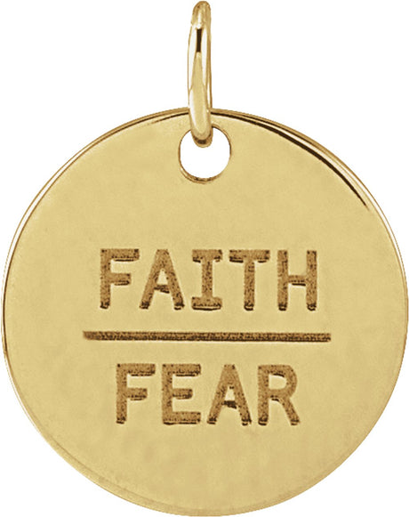14K Yellow Gold Faith Over Fear Disc Pendant