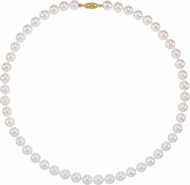 14K Yellow Gold Cultured White Akoya Pearl 18" Necklace