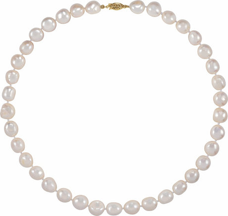 14K Yellow Gold Baroque Cultured White Freshwater Pearl 18" Necklace