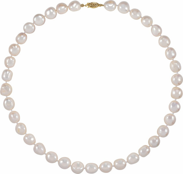 14K Yellow Gold Baroque Cultured White Freshwater Pearl 18" Necklace