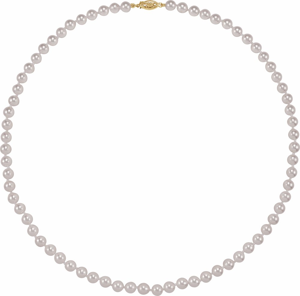 14K Yellow Gold Cultured White Akoya Pearl 20" Necklace