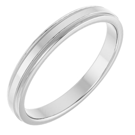 14K White Gold 3 mm Milgrain Beveled-Edge Comfort-Fit Half Round Band Size 8