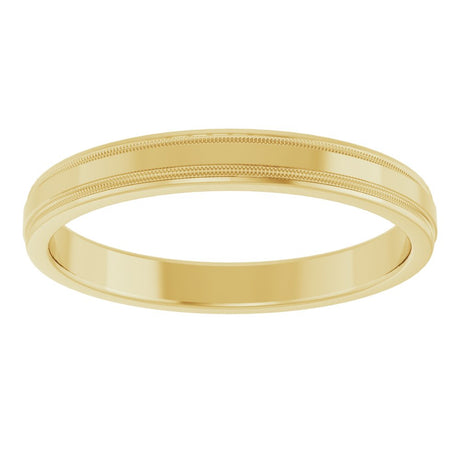 14K Yellow Gold 3 mm Milgrain Beveled-Edge Comfort-Fit Half Round Band Size 8