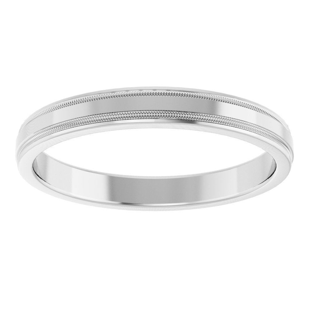 14K White Gold 3 mm Milgrain Beveled-Edge Comfort-Fit Half Round Band Size 8