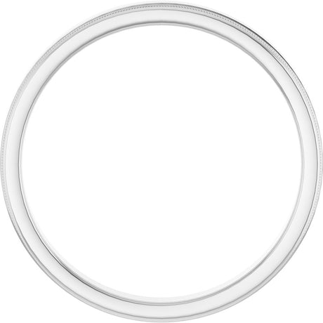 14K White Gold 3 mm Milgrain Beveled-Edge Comfort-Fit Half Round Band Size 8