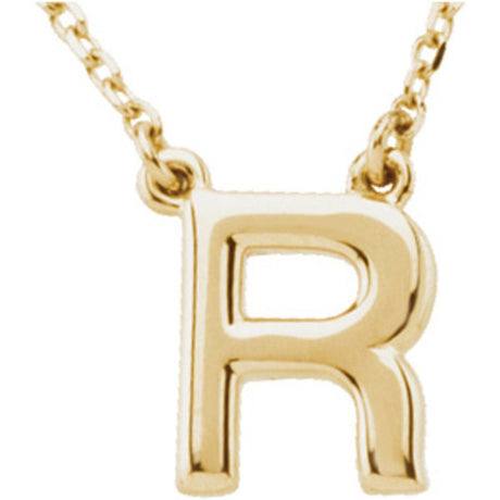 14K Yellow Gold Block Initial R 16" Necklace