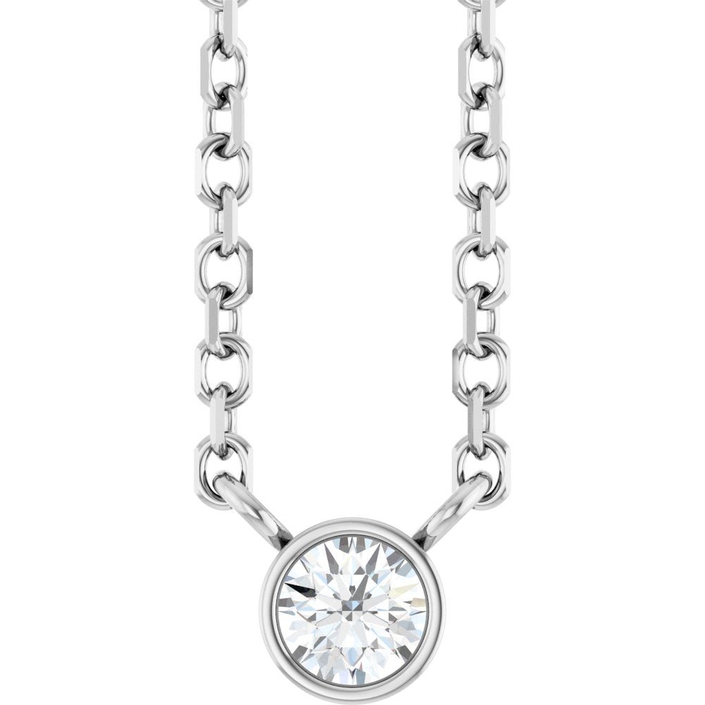 14K White Gold .06 CT Natural Diamond Solitaire 16-18" Necklace