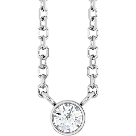 14K White Gold .06 CT Natural Diamond Solitaire 16-18" Necklace
