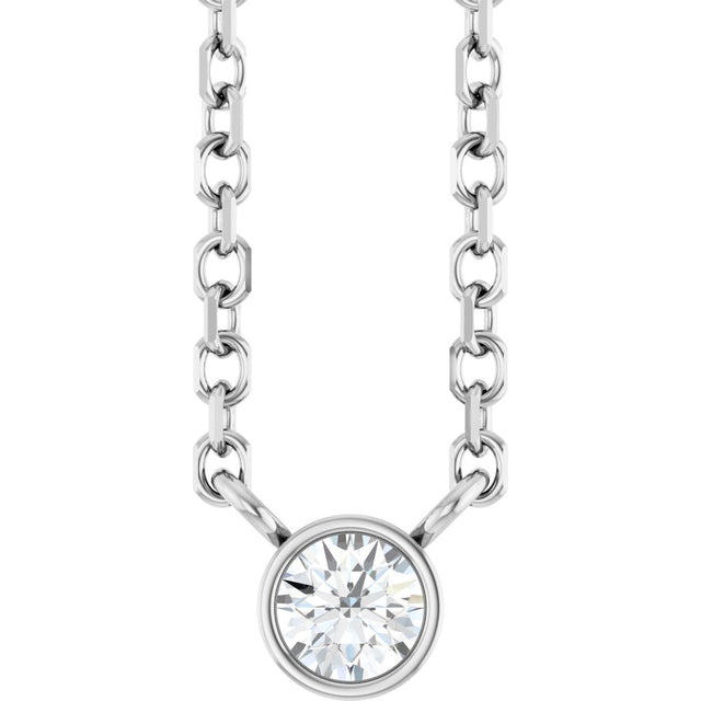 14K White Gold .06 CT Natural Diamond Solitaire 16-18" Necklace