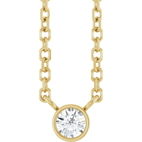14K Yellow Gold .06 CT Natural Diamond Solitaire 16-18" Necklace