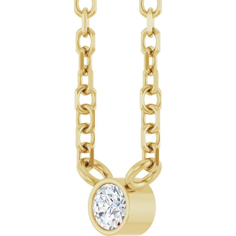14K Yellow Gold .03 CT Natural Diamond Solitaire 16-18" Necklace