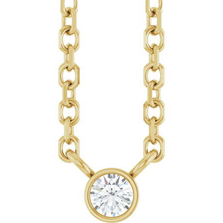 14K Yellow Gold .03 CT Natural Diamond Solitaire 16-18" Necklace