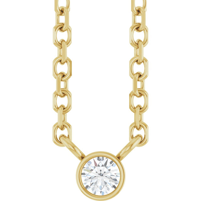 14K Yellow Gold .03 CT Natural Diamond Solitaire 16-18" Necklace