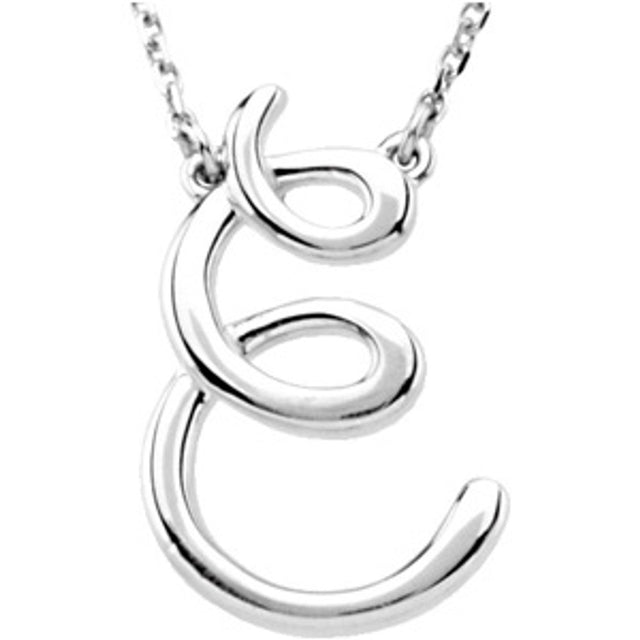 Sterling Silver Script Initial E 16" Necklace