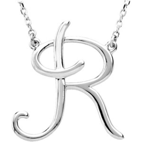 Sterling Silver Script Initial R 16" Necklace