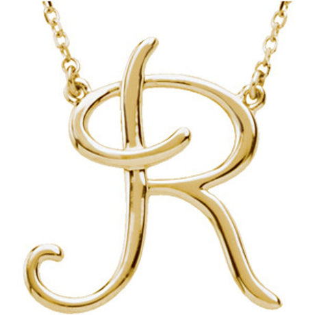 14K Yellow Gold Script Initial R 16" Necklace
