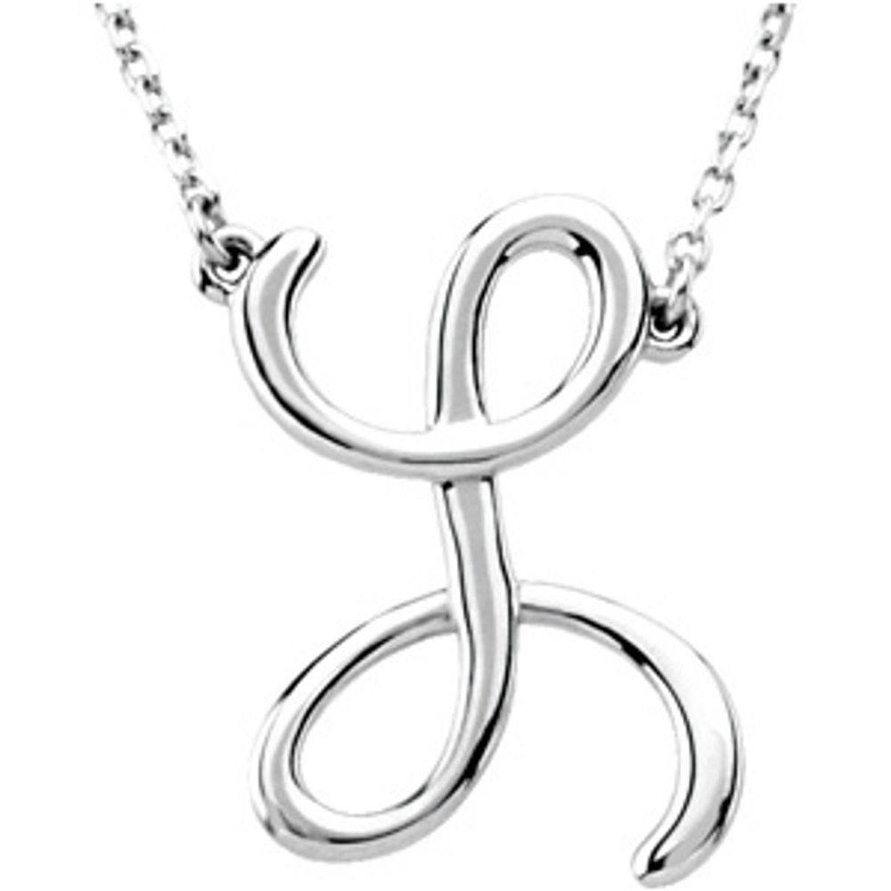 14K White Gold Script Initial L 16" Necklace