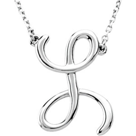 14K White Gold Script Initial L 16" Necklace