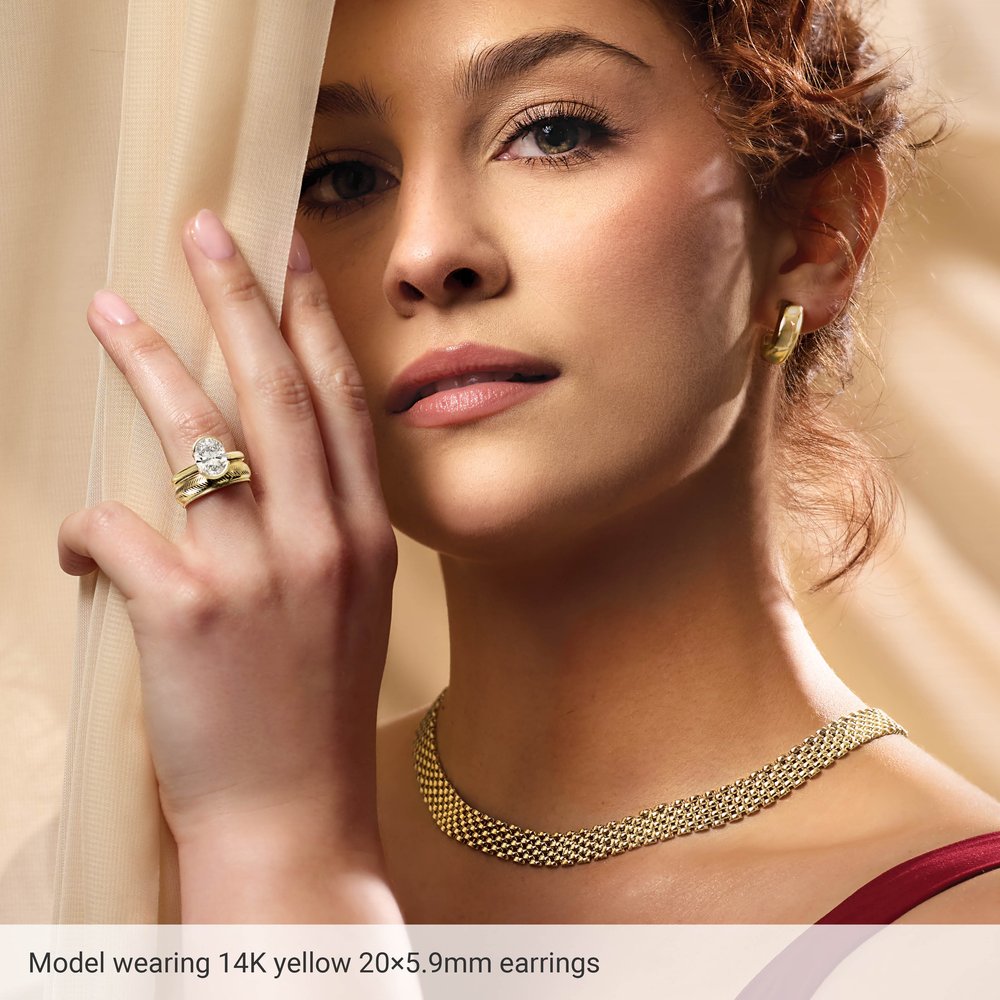 14K Yellow Gold Electroform Puffed 30 mm Hoop Earrings