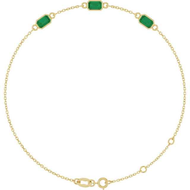 14K Yellow Gold Natural Emerald Bezel-Set 3-Stone 7 1/2" Bracelet