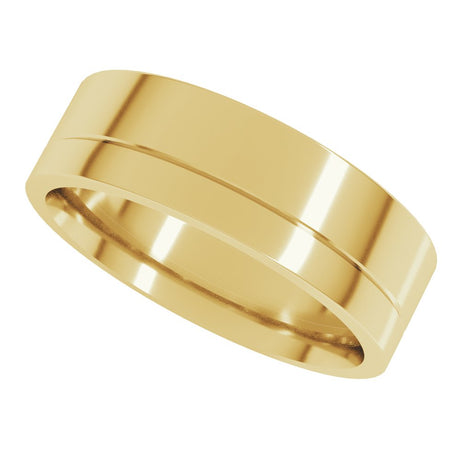 14K Yellow Gold 7 mm Flat-Edge Grooved Flat Band Size 7