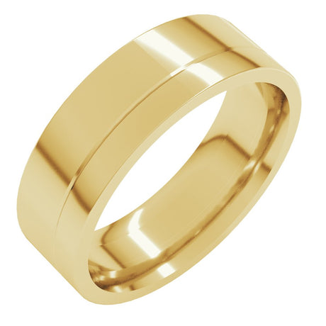 14K Yellow Gold 7 mm Flat-Edge Grooved Flat Band Size 7