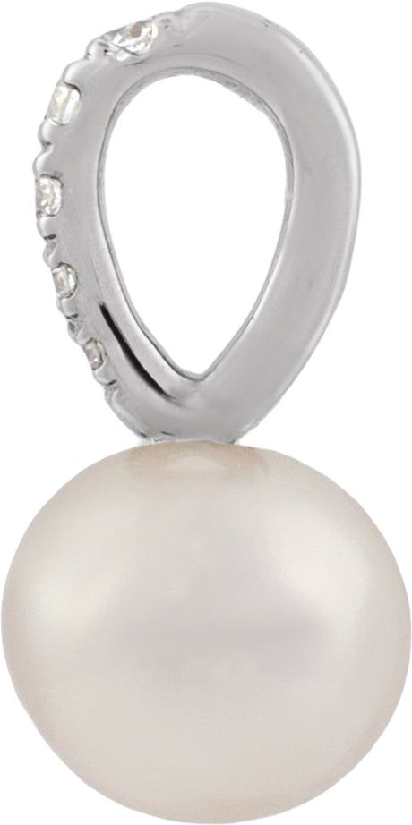14K White Gold Cultured White Freshwater & .025 CTW Natural Diamond Pendant