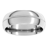 14K White Gold 7 mm Center Milgrain Half-Round Band Size 10