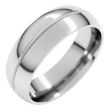 14K White Gold 7 mm Center Milgrain Half-Round Band Size 10