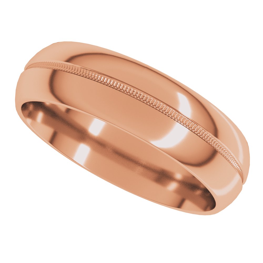 14K Rose Gold 6 mm Center Milgrain Half-Round Band Size 10.5