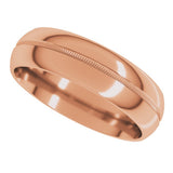 14K Rose Gold 6 mm Center Milgrain Half-Round Band Size 10.5