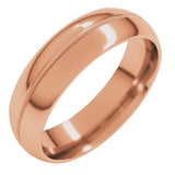 14K Rose Gold 6 mm Center Milgrain Half-Round Band Size 10.5