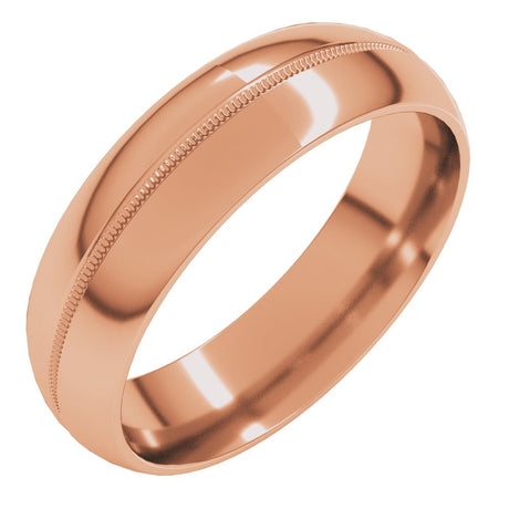 14K Rose Gold 6 mm Center Milgrain Half-Round Band Size 10.5