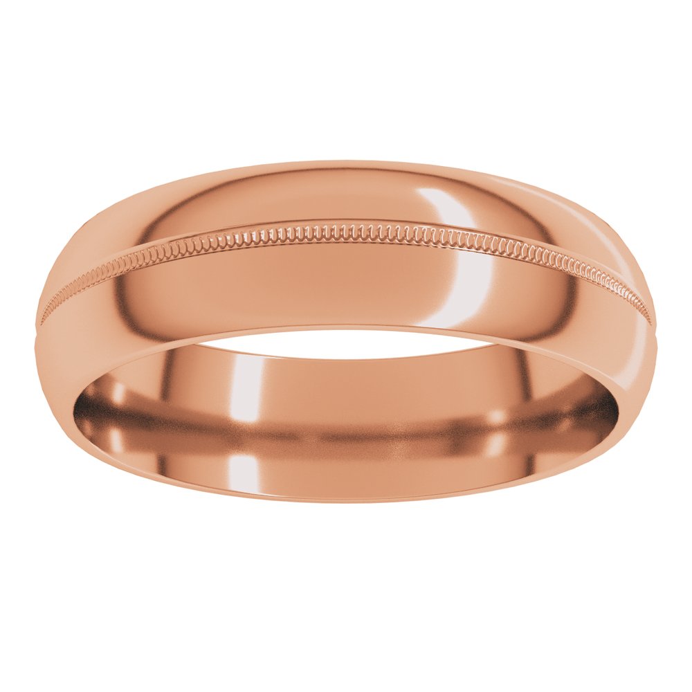14K Rose Gold 6 mm Center Milgrain Half-Round Band Size 10.5