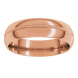 14K Rose Gold 6 mm Center Milgrain Half-Round Band Size 10.5