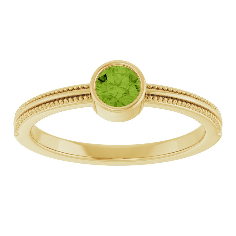 14K Yellow Gold Natural Peridot Bezel-Set Solitaire Ring