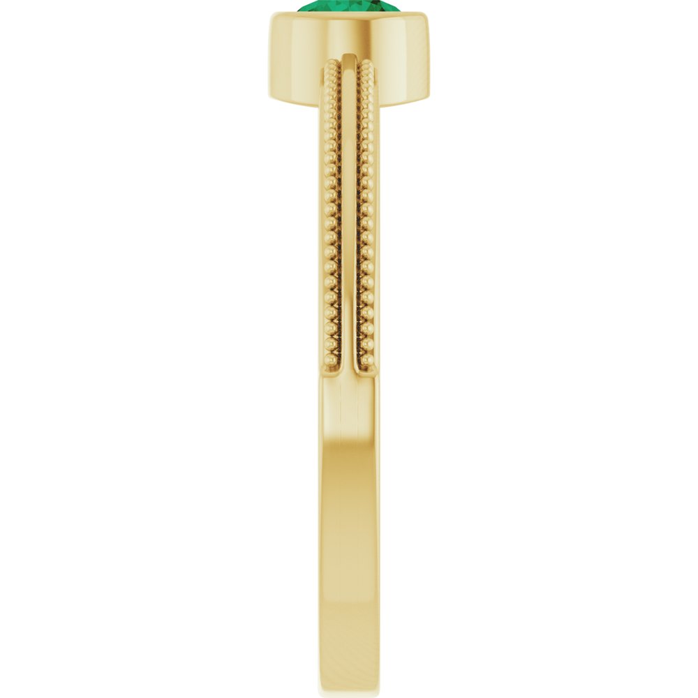 14K Yellow Gold Lab-Grown Emerald Bezel-Set Solitaire Ring