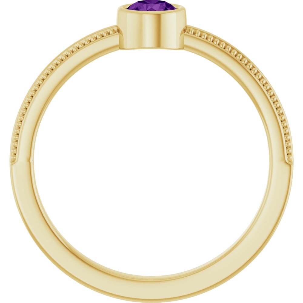 14K Yellow Gold Natural Amethyst Bezel-Set Solitaire Ring