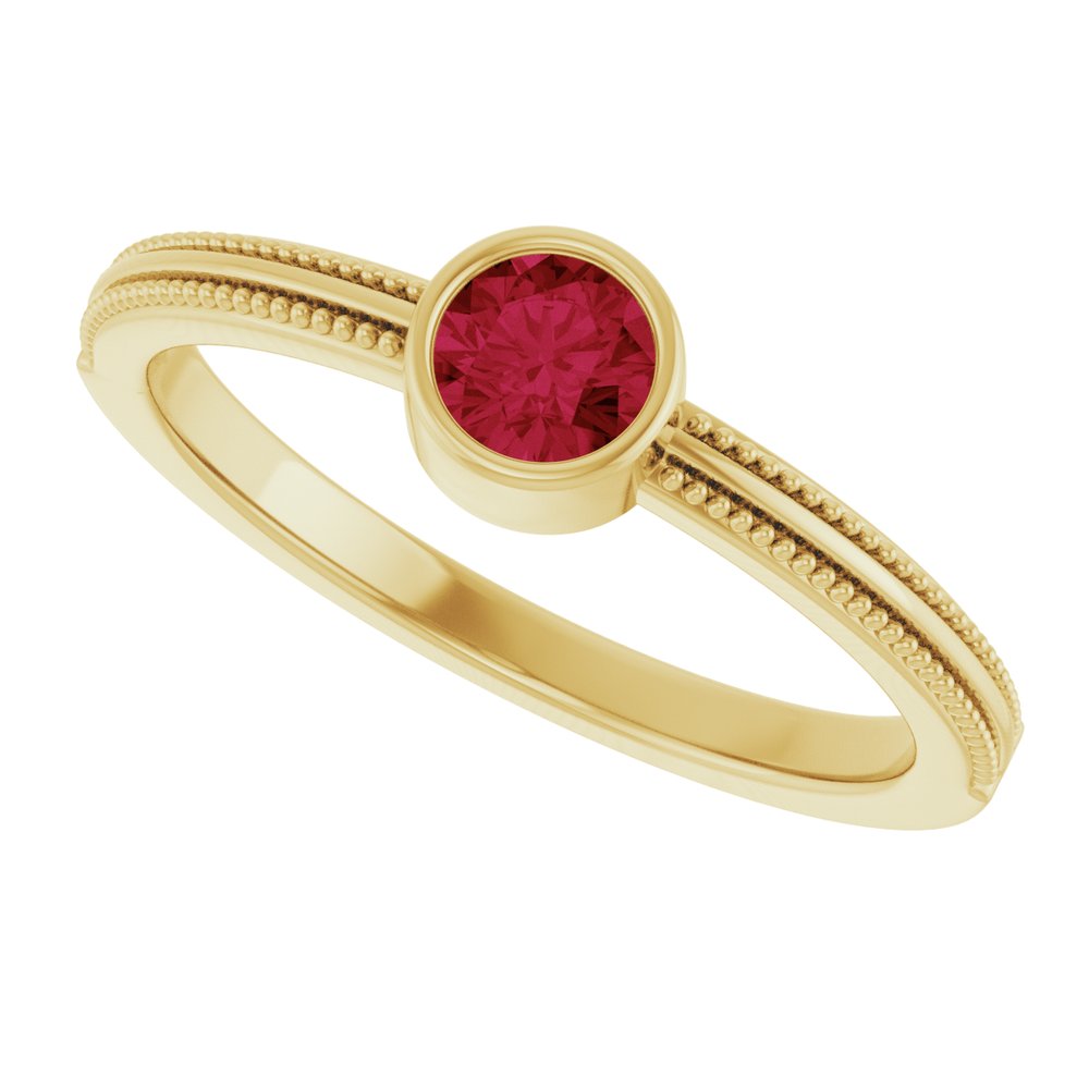 14K Yellow Gold Lab-Grown Ruby Bezel-Set Solitaire Ring