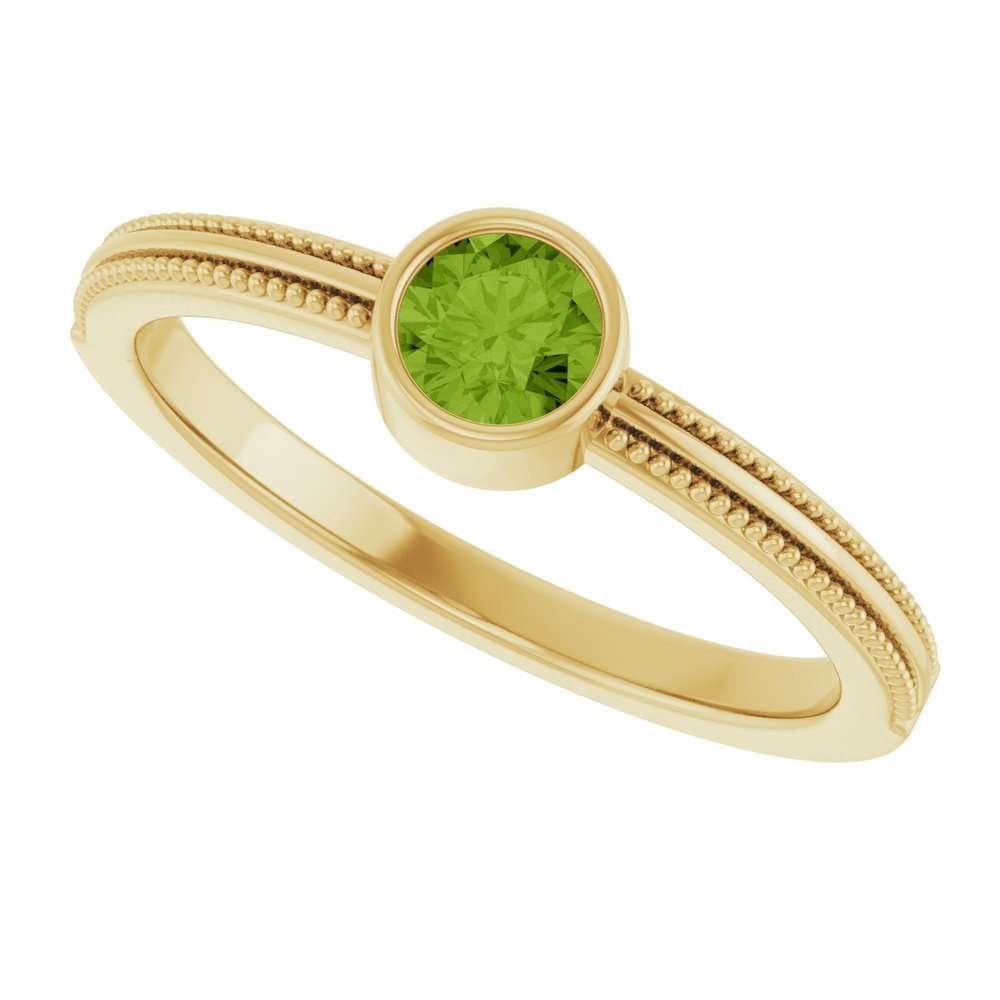 14K Yellow Gold Natural Peridot Bezel-Set Solitaire Ring