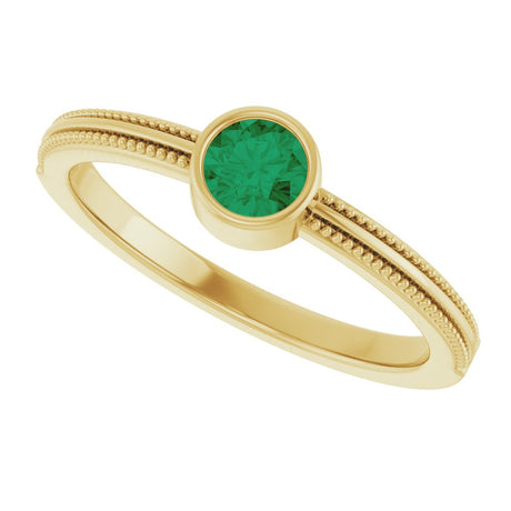 14K Yellow Gold Lab-Grown Emerald Bezel-Set Solitaire Ring