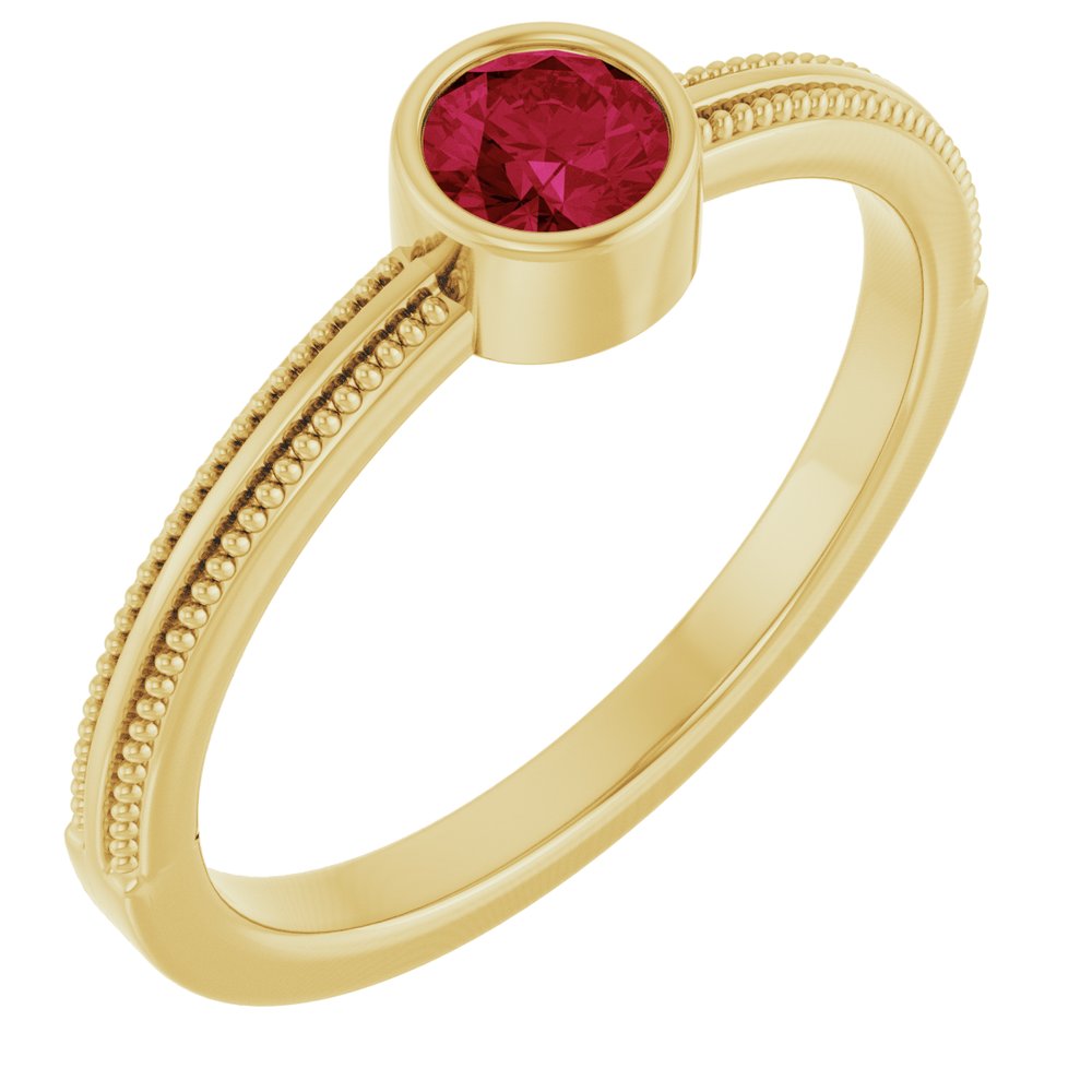 14K Yellow Gold Lab-Grown Ruby Bezel-Set Solitaire Ring
