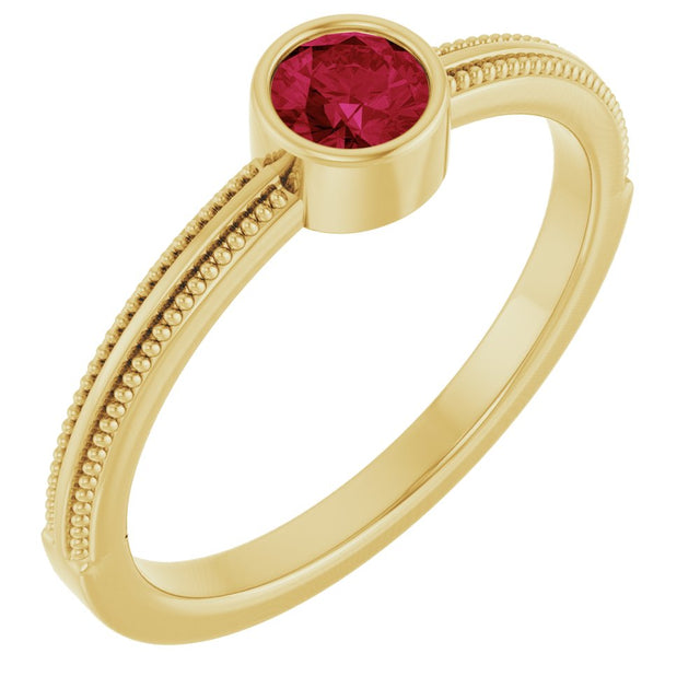 14K Yellow Gold Lab-Grown Ruby Bezel-Set Solitaire Ring