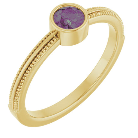 14K Yellow Gold Lab-Grown Alexandrite Bezel-Set Solitaire Ring