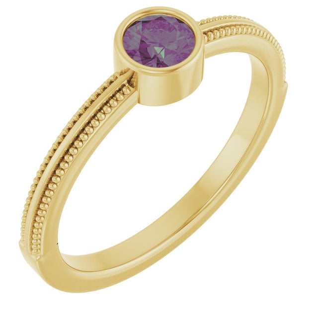 14K Yellow Gold Lab-Grown Alexandrite Bezel-Set Solitaire Ring