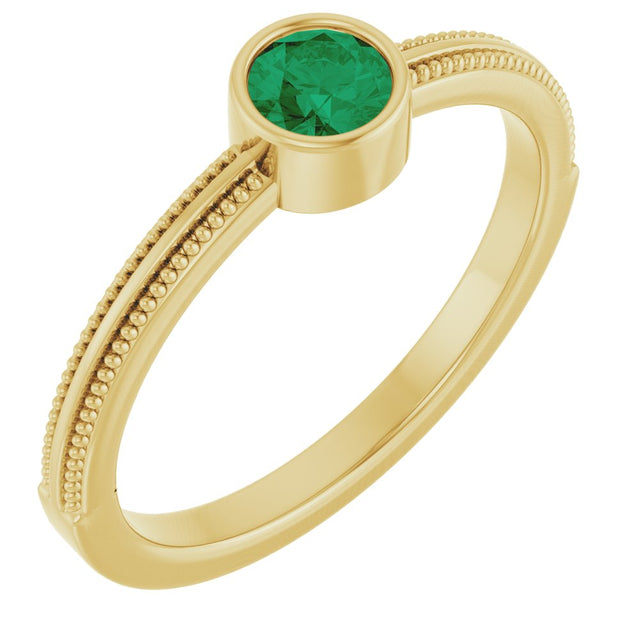 14K Yellow Gold Lab-Grown Emerald Bezel-Set Solitaire Ring