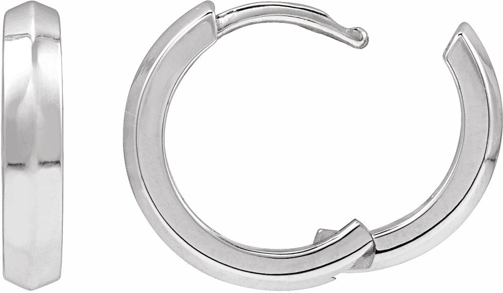 14K White Gold Knife-Edge Hinge 14.5 mm Hoop Earring