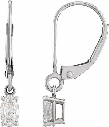 14K White Gold 1/2 CT Natural Diamond Dangle Earrings