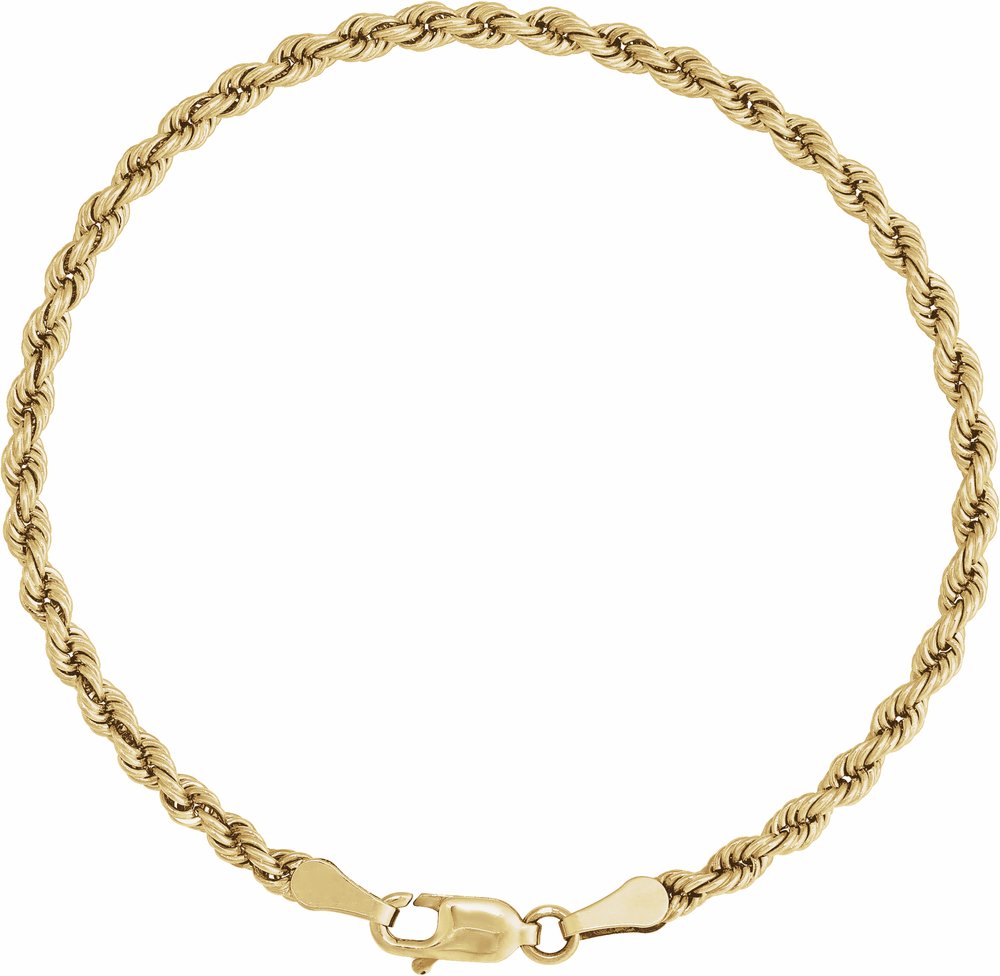 14K Yellow Gold 3 mm Rope 7" Chain 