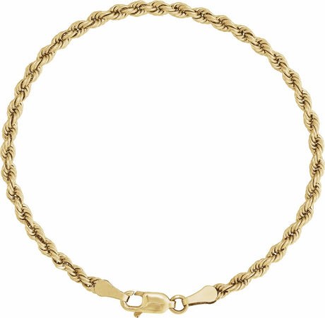 14K Yellow Gold 3 mm Rope 7" Chain 